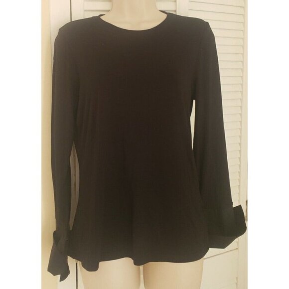 NWT SAM EDELMAN LAYLA POPLIN CUFF W/BUTTON BLACK KNIT TOP SZ M - Picture 4 of 11